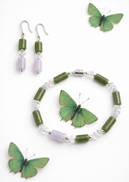 Dabīgo pērļu rotu komplekts "Zaļā tauriņa kolekcija"